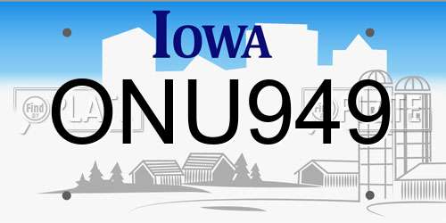 ONU949 Iowa License Plate