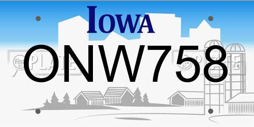 ONW758 Iowa License Plate