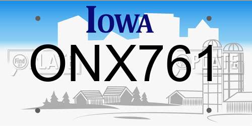 ONX761 Iowa License Plate
