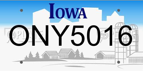 ONY5016 Iowa License Plate
