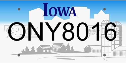 ONY8016 Iowa License Plate