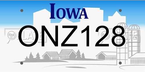 ONZ128 Iowa License Plate