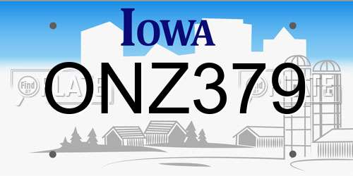 ONZ379 Iowa License Plate