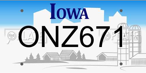 ONZ671 Iowa License Plate