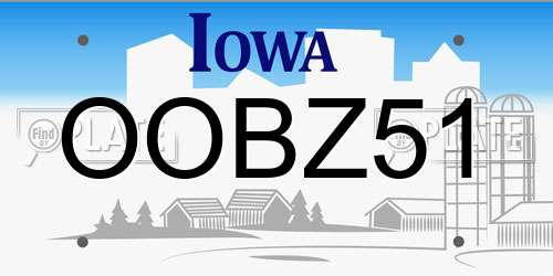 OOBZ51 Iowa License Plate