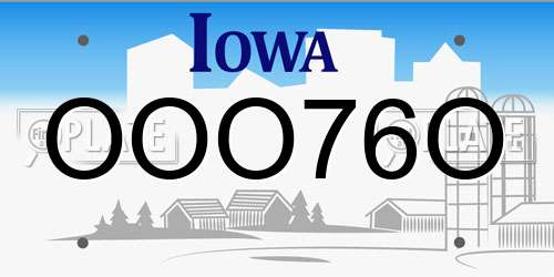 OOO76O Iowa License Plate