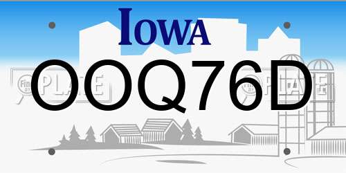 OOQ76D Iowa License Plate