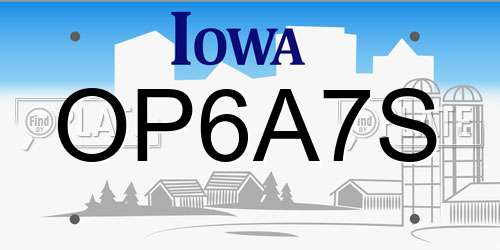 OP6A7S Iowa License Plate