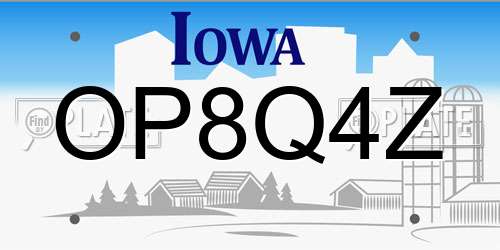 OP8Q4Z Iowa License Plate