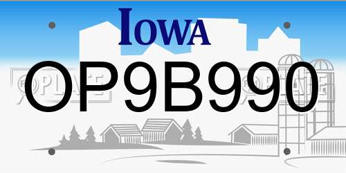 OP9B990 Iowa License Plate