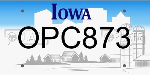 OPC873 Iowa License Plate