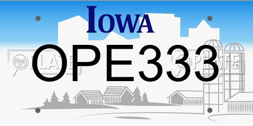 OPE333 Iowa License Plate
