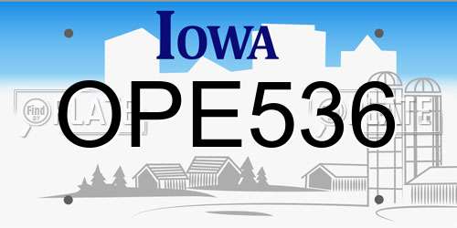 OPE536 Iowa License Plate