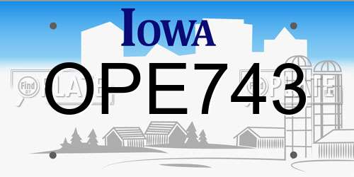OPE743 Iowa License Plate