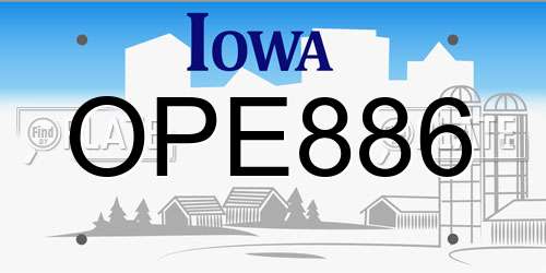 OPE886 Iowa License Plate