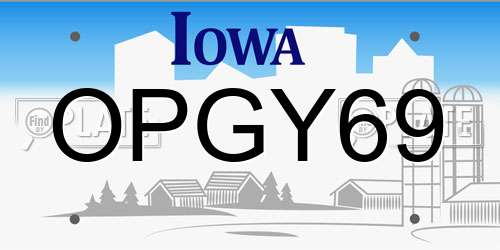 OPGY69 Iowa License Plate