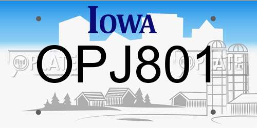 OPJ801 Iowa License Plate