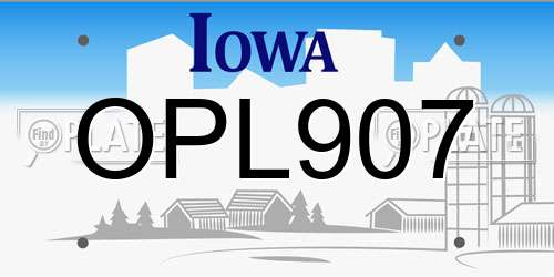 OPL907 Iowa License Plate