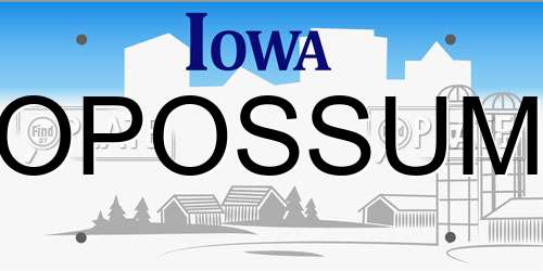 OPOSSUM Iowa License Plate