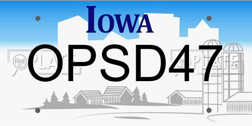 OPSD47 Iowa License Plate