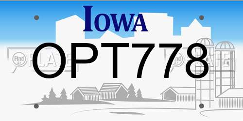 OPT778 Iowa License Plate