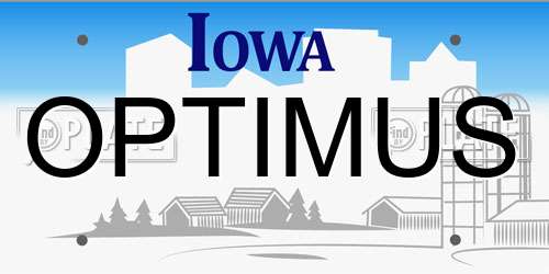 OPTIMUS Iowa License Plate
