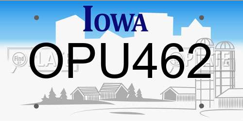 OPU462 Iowa License Plate