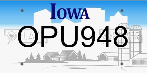 OPU948 Iowa License Plate