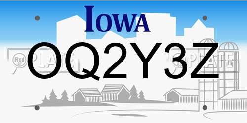 OQ2Y3Z Iowa License Plate