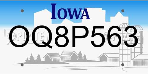 OQ8P563 Iowa License Plate