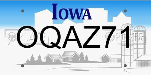 OQAZ71 Iowa License Plate