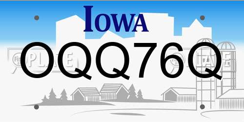 OQQ76Q Iowa License Plate
