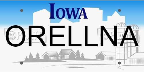 ORELLNA Iowa License Plate