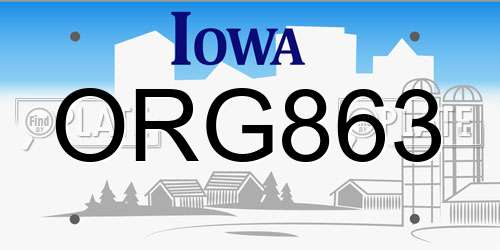 ORG863 Iowa License Plate