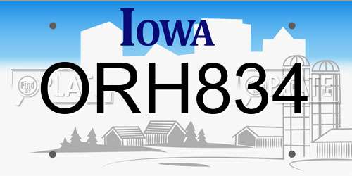 ORH834 Iowa License Plate