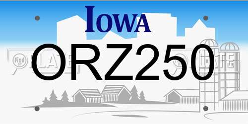 ORZ250 Iowa License Plate
