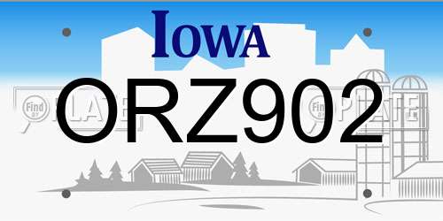 ORZ902 Iowa License Plate
