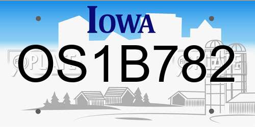 OS1B782 Iowa License Plate