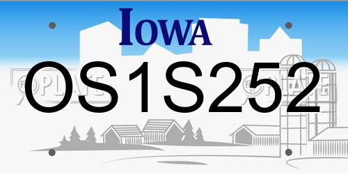 OS1S252 Iowa License Plate