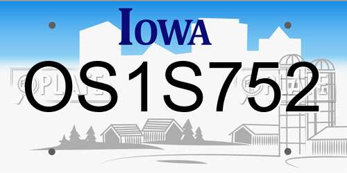 OS1S752 Iowa License Plate