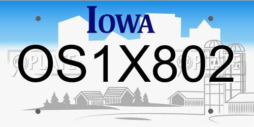 OS1X802 Iowa License Plate