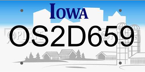 OS2D659 Iowa License Plate