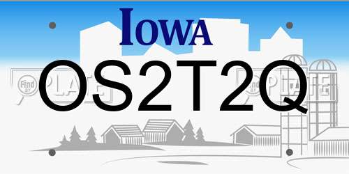 OS2T2Q Iowa License Plate