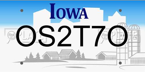 OS2T7O Iowa License Plate