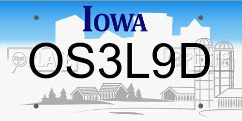 OS3L9D Iowa License Plate