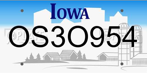 OS3O954 Iowa License Plate