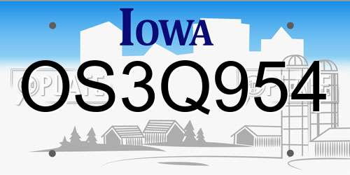 OS3Q954 Iowa License Plate