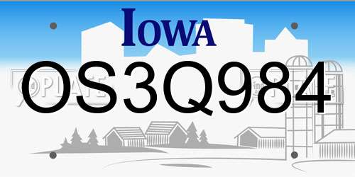 OS3Q984 Iowa License Plate