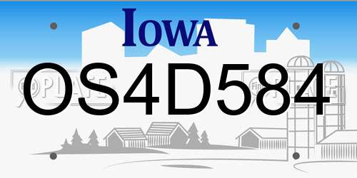 OS4D584 Iowa License Plate