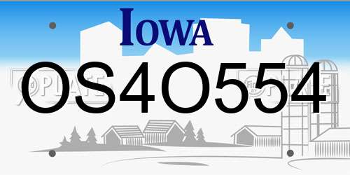 OS4O554 Iowa License Plate